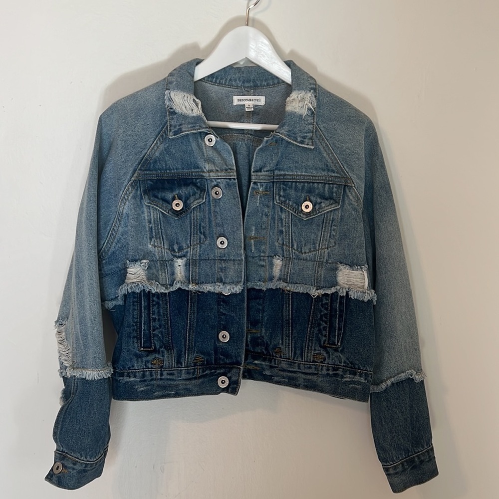 Dance & Marvel Distressed Two Toned Jean Jacket Size Small